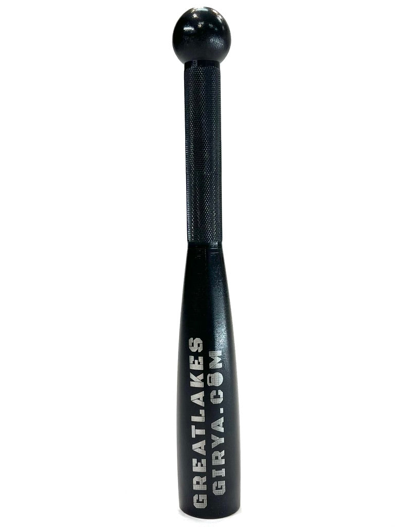 Full-length Great Lakes Girya steel club with its handle and weighted body visible