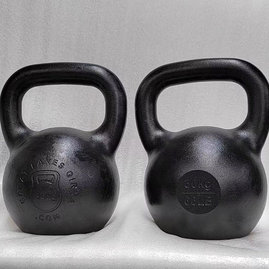 Customer equipment example: front and back of 30 kg Great Lakes Girya kettlebells