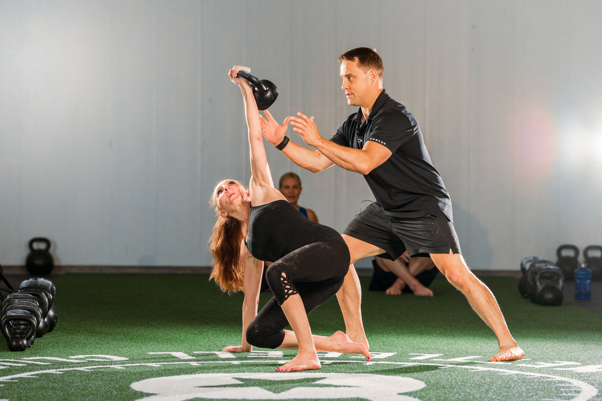Hands-on Turkish get-up coaching at Durham Kettlebell Gym